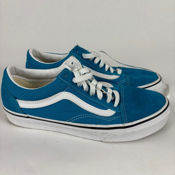 Vans, Gem Turquoise Blue, White Casual Sneakers Sizes Women 8 - Men 6.5 - Picture 1 of 8